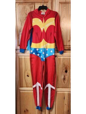 Wonder Woman Union Suit One Piece Pajamas Costume Red Blue W Cape Size XS